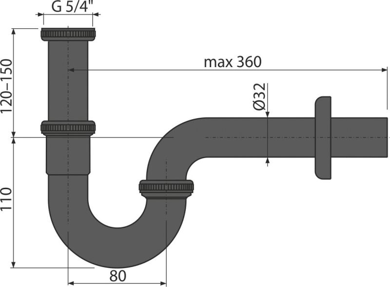A4320BLACK - Wash-basin trap “U” DN32, with coupling nut 5/4