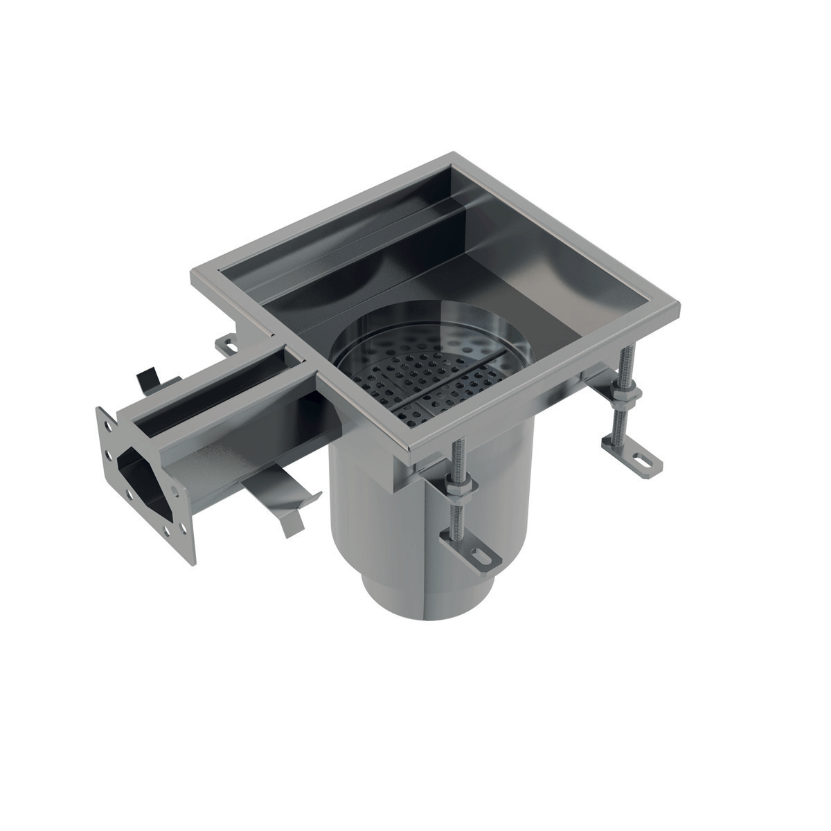 APR7-2321-20 - Industrial point drain with slot inlet 250×250, stainless steel AISI 316L